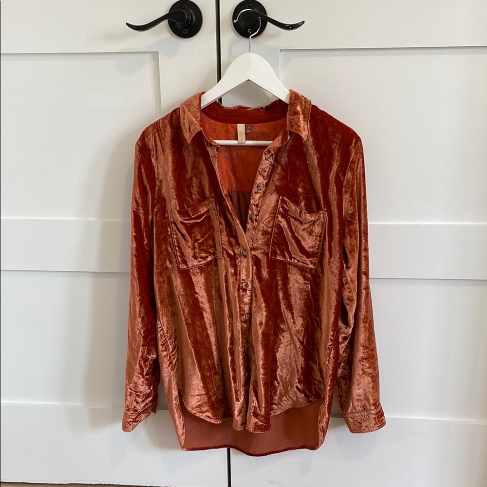 Velvet Button-Up Shirt in Rust
